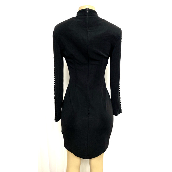 Cache Dress Sheath Textured Black Mini Cut Out Long Sleeve 8 S Vintage - Picture 2 of 9